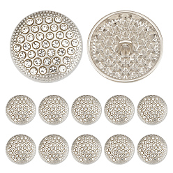 Платина 12шт.1-отверстие для пуговицы из сплава со стразами на ножке, плоско-круглые, платина, 22.5x10 мм, отверстие : 2 мм