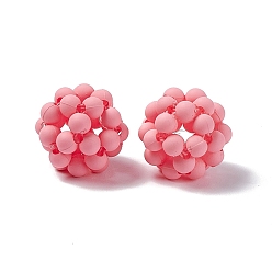 Flamingo Handmade Plastic Woven Beads, Frosted Round, Flamingo, 15mm, Hole: 3mm