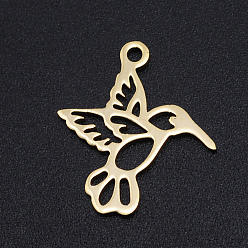 Золотой 201 подвески из нержавеющей стали, птица, полый, золотые, 18x17x1 мм, отверстие : 1.5 мм