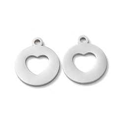 Stainless Steel Color 304 Stainless Steel Charms, Manual Polishing, Heart, Stainless Steel Color, 14.5x12x1mm, Hole: 1.6mm