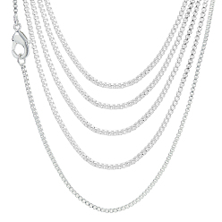 Silver Brass Box Chain Fine Necklace Making, with Lobster Claw Clasps, Silver, 16 inch/18 inch/20 inch/22 inch/24 inch, 20pcs/box