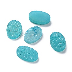 Deep Sky Blue Natural Druzy Agate Cabochons, Dyed, Oval, Deep Sky Blue, 12x8x3mm