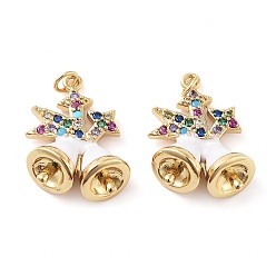 Christmas Bell Рождественская тема стеллаж с покрытием латунные подвески, микро-паве, цветной кубический цирконий класса ААА, с эмалью и кольцом для прыжков, долговечный, без кадмия и без свинца, Рождественский колокольчик, 20x15x7.5 мм, отверстие : 2 мм