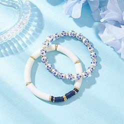 (52) Непрозрачная лаванда 2 шт. 2 стили ручной работы, цветочные фарфоровые керамические круглые бусины, эластичные браслеты и полимерная глина, бусины хейши, эластичные браслеты, с акриловой, разноцветные, внутренний диаметр: 2-1/4 дюйм (5.65 см), 1 шт / стиль