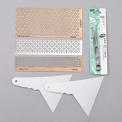 Stainless Steel Color Diamond Painting Kit, with Stainless Steel Diamond Drawing Ruler Dot Drill Tool & Beading Tweezers and Plastic Scraper Tool, Stainless Steel Color, 6pcs/set