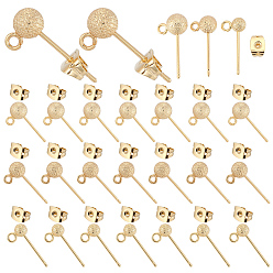 Настоящее золото 18K Изделия из латуни, с латунными фрикционными гайками, круглые, с петлей, реальный 18 k позолоченный, 17.5x6 мм, отверстие : 2 мм, штифты : 0.8x11 мм