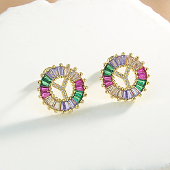 Letter Y Серьги-гвоздики из латуни с разноцветными кубическими цирконами, плоско-круглые, золотые, Письмо Y, 16x16 мм