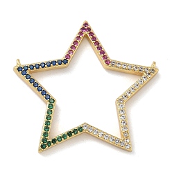 Настоящее золото 18K Латунное покрытие стойки микро паве кубический цирконий соединительные подвески, долговечный, без свинца и без кадмия, звезда, реальный 18 k позолоченный, 30x33x2.5 мм, отверстие : 0.8 мм