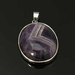 Аметист Природных драгоценных камней подвески, с аметистом сплав найти настройки, овальные, Платиновый металл, фиолетовые, 35x24x8 мм, отверстие : 4x6 мм