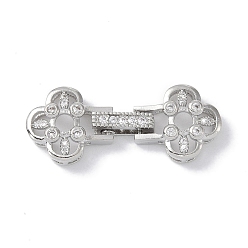 Платина Реечное покрытие латунь микро паве прозрачный кубический цирконий складные застежки, без кадмия и без свинца, долговечный, платина, 31 мм, застежка : 20.5x13x5 mm