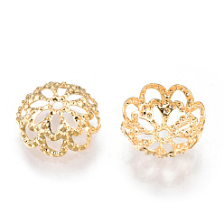 Real 18K Gold Plated Brass Bead Caps, Multi-Petal, Flower, Cadmium Free & Nickel Free & Lead Free, Real 18K Gold Plated, 8.5x3mm, Hole: 0.9mm