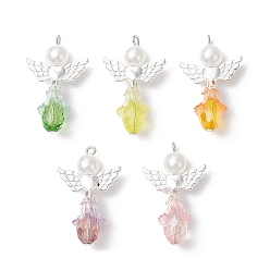 (52) Непрозрачная лаванда Подвески в виде ангела и цветка, с бусинами Angeltee из сплава, стеклянными бусинами, акриловыми бусинами, железными колпачками для бусин, круглыми бусинами из АБС-пластика с имитацией жемчуга и железными штифтами с плоской головкой, разноцветные, 35x22x12 мм, отверстие : 2 мм