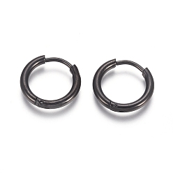 Electrophoresis Black 304 Stainless Steel Huggie Hoop Earrings, Hypoallergenic Earrings, with 316 Surgical Stainless Steel Pin, Electrophoresis Black, 12 Gauge, 14x2mm, Pin: 1mm, Inner Diameter: 10mm