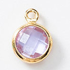 Лиловый Подвески из латуни и стекла с камнями рождения, плоско-круглые, граненые, сирень, 9 мм, отверстие : 9.2x6.8x3 мм