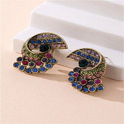 Золотой Серьги-гвоздики из сплава в форме ракушки, с красочными горный хрусталь, золотые, 35x35 мм