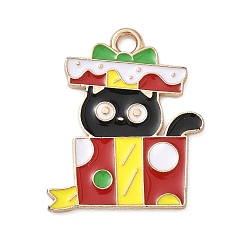 Box Рождественские эмали сплава подвески, золотой свет, кошка, коробка, 23.5x19.5x1 мм, отверстие : 2 мм