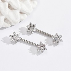 Цветок Латунные кольца для сосков, с кристаллическим стразином, платина, цветок, 16 мм