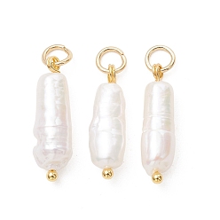 Золотой Подвески из натурального барочного жемчуга кеши, Подвески в виде колонн с 304 соединительными кольцами из нержавеющей стали, цветочный белый, золотые, 18~20x5~6.5 мм, отверстие : 3 мм