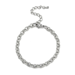 Нержавеющая Сталь Цвет 304 браслеты из нержавеющей стали с цепочкой «роло» для мужчин и женщин, сложная полировка, цвет нержавеющей стали, 6-3/4 дюйм (17.3 см)