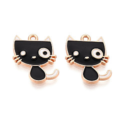Черный Подвески из сплава и эмали, форма кошки, без кадмия и без свинца, золотые, чёрные, 17x14x2 мм, отверстие : 1.2 мм