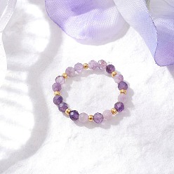 Лепидолит Кольца-растяжки из натурального лепидолита, со стеклянными бисеринами, граненые круглые, внутренний диаметр: 20 мм