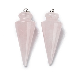 Розовый Кварц Природного розового кварца подвески, с платиновой и латунной фурнитурой, конус, 40~44x15~16 мм, отверстие : 3x7 мм