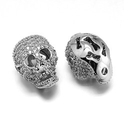 Платина Латунные микро проложить кубических бусин циркония черепа, без свинца, без кадмии и без никеля, прозрачные, платина, 17x12x12.5 мм, отверстие : 1.8 мм