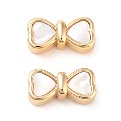 Настоящее золото 18K Бусины из латуни и ракушек, без кадмия, без никеля и без свинца, бантом, реальный 18 k позолоченный, 7x13.5x5 мм, отверстие : 1.2 мм