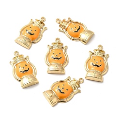 Golden Alloy Enamel Pendants, Halloween Pumpkin Jack-O'-Lantern, Golden, 30x16.5x4mm, Hole: 1.5mm
