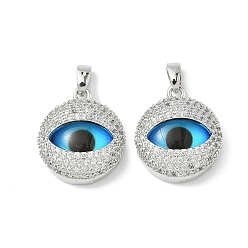 Платина Печатная латунная микропаве из кубических цирконий со стеклянными подвесками, глаза очаровывают, платина, 17.5x15.5x6.5 мм, отверстие : 2.3x4 мм