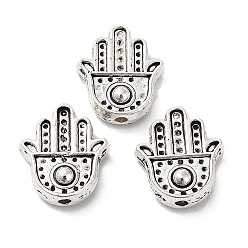 Antique Silver Tibetan Style Alloy Beads, Cadmium Free & Lead Free, Hamsa Hand, Antique Silver, 11x9.5x4mm, Hole: 2mm, Fit for 0.7mm Rhinestone, about 1250pcs/1000g