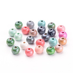Mixed Color Round Natural Wood Beads, Dyed, Lead Free, Mixed Color, 7~8x8~9mm, Hole: 2~3mm, about 3000pcs/500g