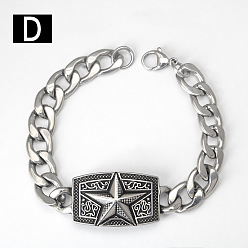 Звезда Панк и викинг 304 браслеты из нержавеющей стали, Браслеты-цепочки для женщин и мужчин, античное серебро, звезда, 7.09 дюйм (18 см)