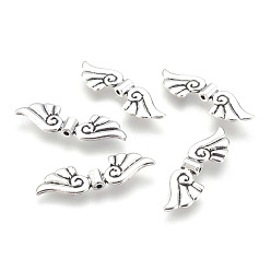 Antique Silver Wing Alloy Beads, Antique Silver, 13x44x4mm, Hole: 2mm