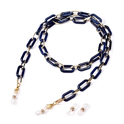Dark Blue Eyeglasses Chains, Neck Strap for Eyeglasses, with Aluminium & Acrylic Paperclip Chains, Alloy Lobster Claw Clasps and Rubber Loop Ends, Dark Blue, 29.7 inch(75.5cm)