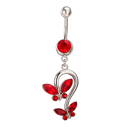 Сиамский Ювелирные изделия для пирсинга настоящее платиновое покрытие латунь горный хрусталь двойные кольца пупка бабочки кольца живота, Сиам, 51x17 мм, длина стержня: 3/8"(10мм), бар: 14 калибр (1.6 мм)