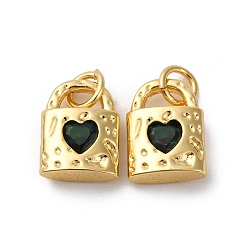 Настоящее золото 18K Латунные микро проложить кубического циркония подвески, замковые прелести, долговечный, без кадмия и без свинца, стойки покрытие, с целью перехода в кольце, реальный 18 k позолоченный, 12x8.5x3.5 мм, отверстие : 3.5 мм