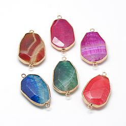 (52) Непрозрачная лаванда Соединители звеньев агата естественного потрескивания, с латунной фурнитурой , окрашенные, граненые, золотые, разноцветные, 39~40x23~24x8~9 мм, отверстие : 2 мм