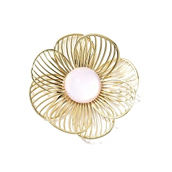 Pink Латунный кабошон, со стеклом, долговечный, без никеля , реальный 18 k позолоченный, цветок, розовые, 29.5x30x4.5 мм