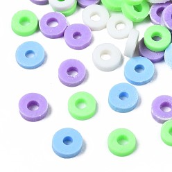 Couleur Mélangete Perles en fimo faits à la main, perles heishi, disque / plat rond, couleur mixte, 4x0.5~1.5mm, Trou: 1.5mm, environ66600 pcs / 1000 g