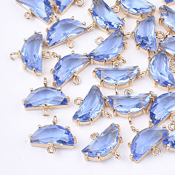 Королевский синий Прозрачные стеклянные соединители звеньев, с латунной фурнитурой , граненые, полукруглый, золотой свет, королевский синий, 14x16x5 мм, отверстие : 1.2 мм