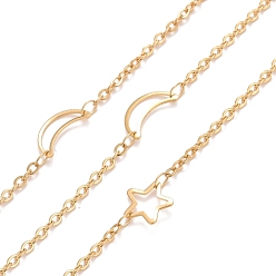 Золотой Вакуумное покрытие pvd 304 цепи из нержавеющей стали с лунными и звездчатыми звеньями, пайки, с катушкой, золотые, 3x2x0.5 мм, 9x9x0.5 мм, 12x6x0.5 мм