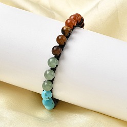 Смешанные камни Регулируемые браслеты из натуральных и синтетических смешанных драгоценных камней, плетеные из бусин для мужчин и женщин, круглые, внутренний диаметр: 2-1/8~2-3/4 дюйм (5.3~7.1 см)