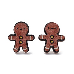 Gingerbread Man Christmas Printed Wooden Stud Earrings, with 316 Stainless Steel Pins for Women, Gingerbread Man, 22x19.5mm, Pin: 0.7mm