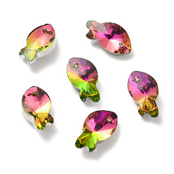 Medium Violet Red Electroplate Transparent Glass Pendants, Back Plated, Faceted, Fish Charms, Medium Violet Red, 16.5x8.5x5.5mm, Hole: 1.4mm