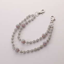 Прозрачный АВ Двухслойные цепочки для брюк из полимерной глины с круглыми бусинами и стразами, с поворотными застежками сплава, платина, ясно AB, 300 мм