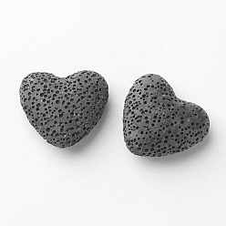 Black Unwaxed Natural Lava Rock Beads, for Perfume Essential Oil Beads, Aromatherapy Beads, Dyed,  Heart, No Hole/Undrilled, Black, 24~25x22x10.5mm