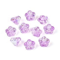 Сливовый Гальванизируйте прозрачное стекло бисер нитей, петуния цветок, с покрытием AB цвета, слива, 5.5~6.5x8~8.5x8~8.5 мм, отверстие : 1~1.2 мм, около 100 шт / нитка, 21.26~21.65 дюйм (54~55 см)