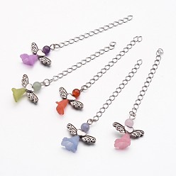 Platinum Brass Chain Extender, with Gemstone Beads and Transparent Acrylic Beads, Frosted, Lovely Wedding Dress Angel Dangle, Platinum, 90x4mm