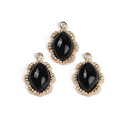 Black Onyx Овальные подвески из натурального черного оникса (окрашенные и нагретые), с ионным покрытием (ip) 304 выводы из нержавеющей стали, реальный 18 k позолоченный, 14x10x5 мм, отверстие : 1.2 мм